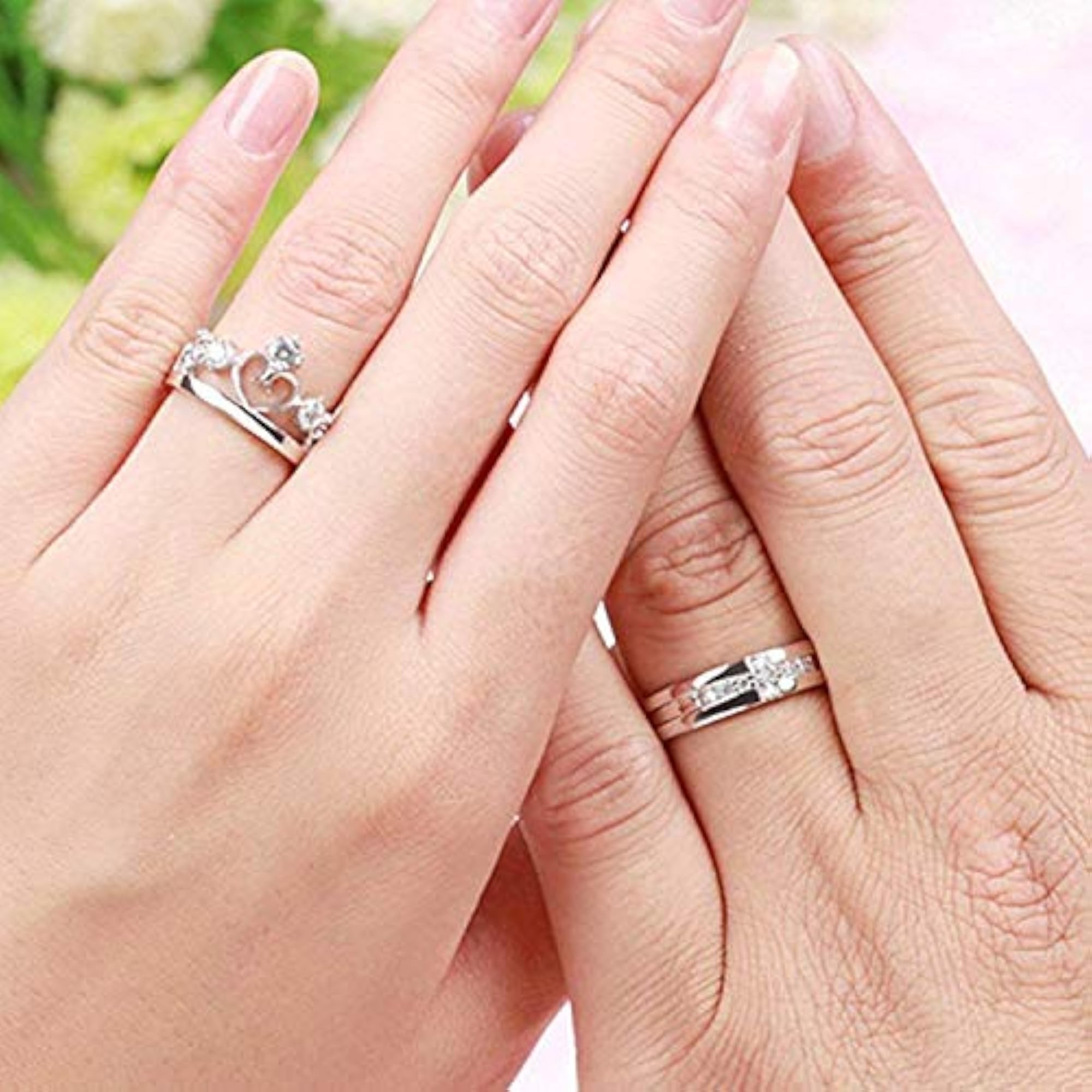 Rhodium Plated CZ and Crystal Couple Ring Set FRCO1103032R